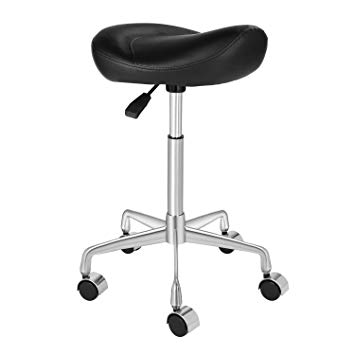 Kaleurrier Ergonomic Rolling Swivel Saddle Stool with Wheels,Hydaraulic Pneumatic Lifting Height Adjustable Lightweight Chair for Clinic Spa Beauty Hair Salon Massage Lab Kitchen Home Office (Black)