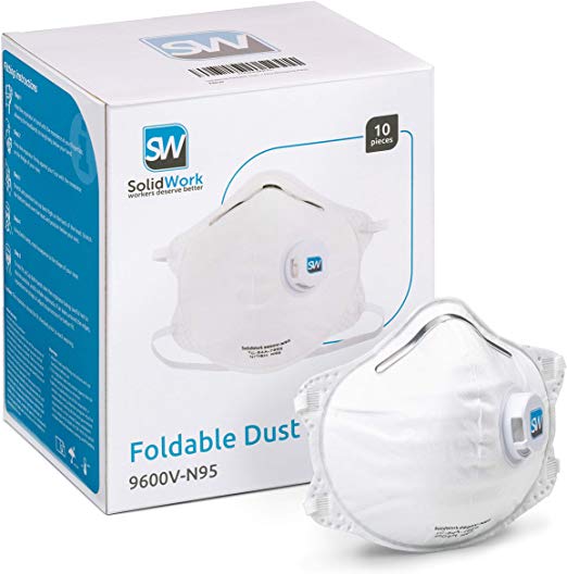 SolidWork N95 dust masks in 5, 10 or 20 pieces a box, foldable respirator mask with superior face fitting, face mask for dust