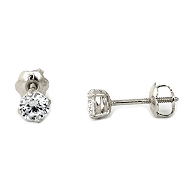 14k Gold AAA Cubic Zirconia Screwback Stud Earrings