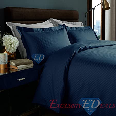 ED Micro Check 100% Egyptian Cotton 350TC Duvet Quilt Cover Bedding Set Oxford Pillowcases (Housewife Pillowcase, Navy Blue)