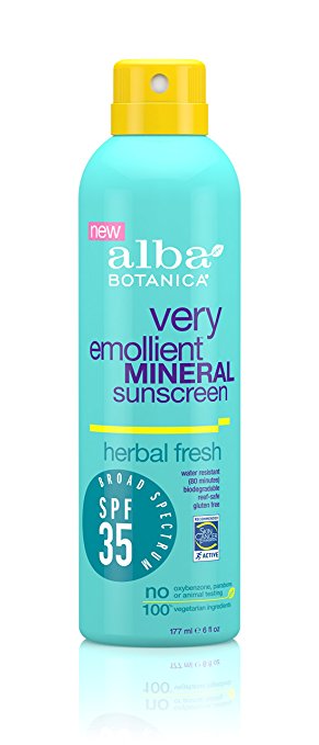 Alba Botanica Very Emollient Mineral Spray Sunscreen SPF 35, Herbal Fresh, 6 Ounce