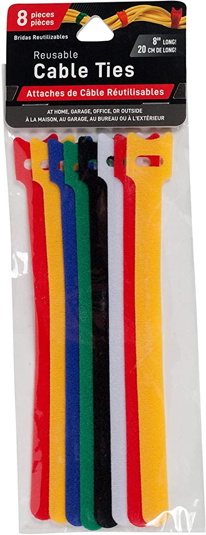 Jacent 8 Inch Reusable Felt Hook and Loop Cable Tie Fasteners, 8 Count per Package - 1 Pack