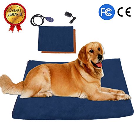 Pet Heating Pad, Waterproof Warming Mat Electric Pad for Dogs or Cats with 7 Levels Adjustable Temperature and Chew Resistant Cord Casing, 2 Soft Removable Fleece Covers included