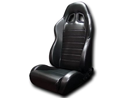 R&L racing seats JDM Universal Racing Seats Fully Reclinable Black PVC Leather with sliders
