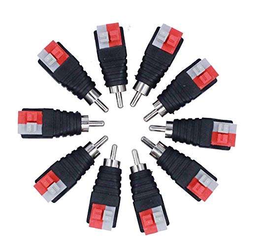 (10 Pcs) MCIGICM Speaker Wire Cable to Audio Male RCA Connector Adapter Jack Plug