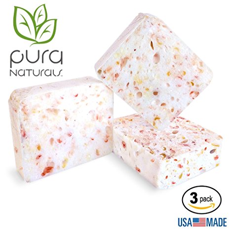Pura Naturals Body Wash Sponge-Buffs with Stay Fresh Guarantee. All Natural Soap-Infused. Replace Exfoliant, Washcloth & Loofah. Lift Impurities & Cleanse. No Chemicals/Abrasives (3-Pack Jasmine Rose)