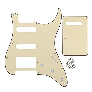 IKN 3Ply Cream 11 hole Strat HSS Pickguard Guitar Back Plate with Screws Set for Standard Strat Modern Style Guitar Part