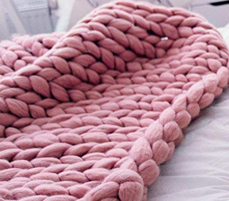HomeModa Studio Super Chunky Knit Blanket, Merino Wool Blanket, Extrem Knitting, Chunky Blanket, Giant Super Chunky Knit Blanket (Blush Pink, Bed Runner -30X50 inches)