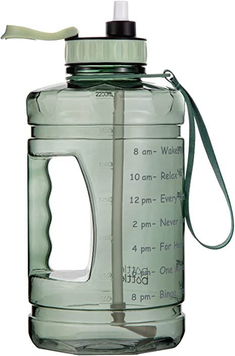bottlebottle Motivational Water Half Gallon Bottle with Time Marker Straw Wide Mouth and Handle Leakproof 64oz Water Jug for Gym Outdoor Sports Large Capacity Daily Water Bottles Green
