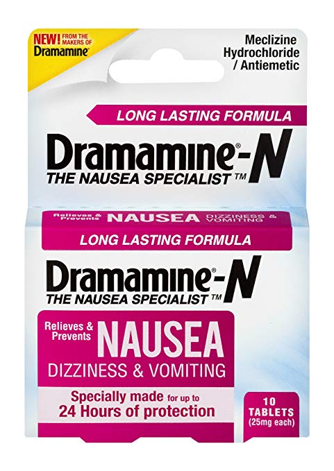 Dramamine-N Long Lasting Formula | 10 Tablets | Pack of 2 | Relieves and Prevents Nausea, Dizziness, and Vomiting for up to 24 Hours