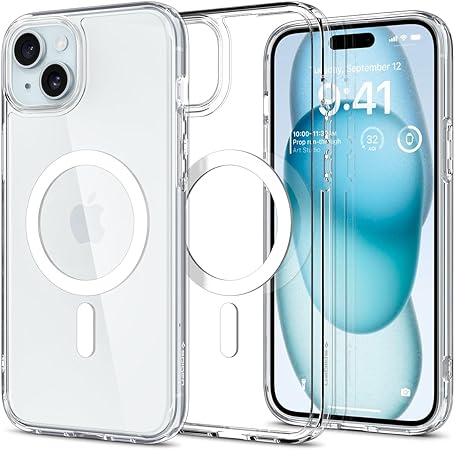 SPIGEN Ultra Hybrid (MagFit) Designed for Apple iPhone 15 Case (2023)[6.1-inch][Compatible with MagSafe] Magnetic Ring Air Slim Bumper Hard Clear Cover - White