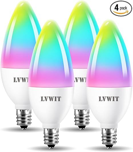 LVWIT Smart Light Bulb, B11 Smart Candelabra LED Bulb, E12 Base WiFi Chandelier Light Bulb, Color Changing, Dimmable, Work with Alexa Google Home Amazon Echo, No Hub Required, 470 Lumen 4.9W 4 Pack