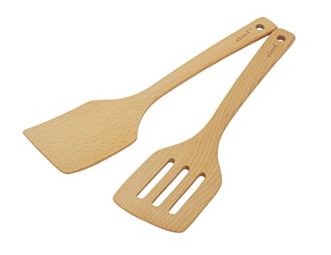 Wooden Slotted Spatula Wood Turner Cooking Utensils 2-Piece