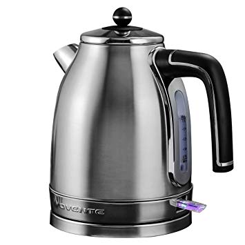 Ovente KS777S Victoria Collection Electric Kettle, Premium Matte Stainless Steel & BPA-Free, Removable Anti-Scale Filter, Centered Water Gauge, White, 1.7, Silver