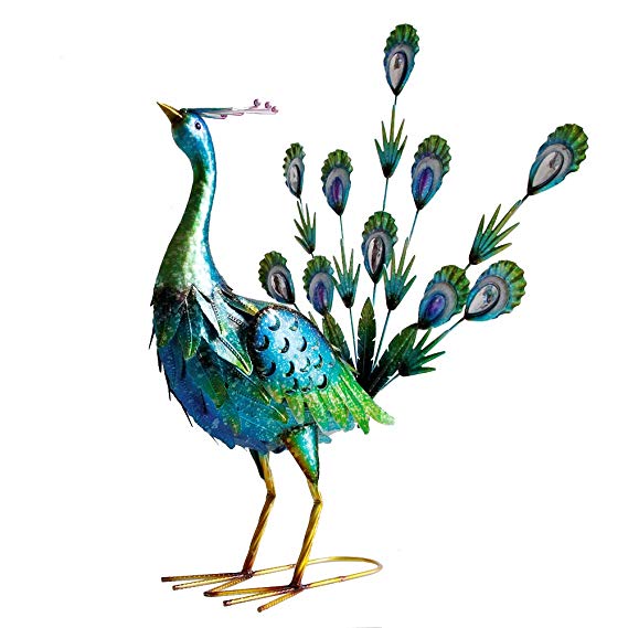 Graceful Peacock Statues Outdoor Metal Art Decoration for Garden Lawn Patio Backyard Size 21x17x21 inches
