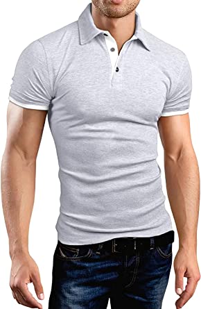 KUYIGO Men's Long Sleeve Polo Shirts Casual Slim Fit Basic Designed Cotton Shirts