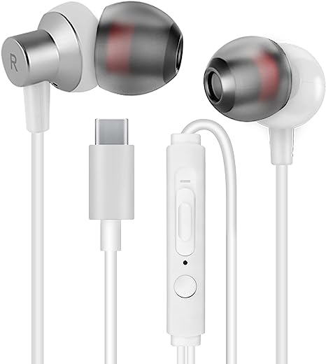 MAS CARNEY TI3 Wired USB Type C Headphones, USB C Earbuds, in-Ear Earphones with Microphone for Samsung S20, Huawei P30 P40, Oppo, Honor, Google Pixel and Other Smartphones with Type-C Interface