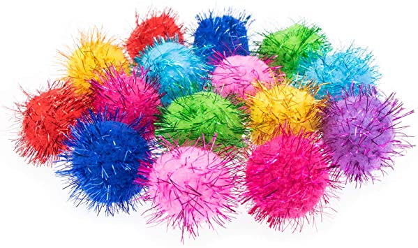 VAPKER 30 Piece 1.5" Assorted Color Sparkle Balls Cat's Favorite Toy Tinsel Pom Poms Glitter