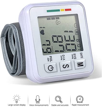 Blood Pressure Monitor Cuff Wrist, Digital BP Monitor BP Machine with Large LCD Display, Voice Broadcast 2 Users, 198 Reading Memory Health Monitoring