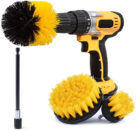 Glotoch Drill Brush Attachment Set - Power Scrubber Brush Cleaning Kit - All Purpose Drill Brush with Extend Attachment for Bathroom Surfaces, Grout, Floor, Tub, Shower, Tile, Corners, Kitchen, Automo