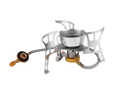 AM Camping Stove Ultralight Portable Collapsible Windproof Outdoor Backpacking Gas Stove with Piezo Ignition