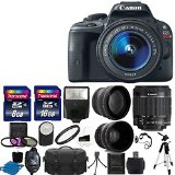 Canon EOS Rebel SL1 180 MP CMOS Digital SLR Full HD 1080 Video Body with EF-S 18-55mm IS STM Lens With 58mm 2x Professional Lens High Definition 58mm Wide Angle Lens  Auto Flash  Uv Filter Kit with 24GB Complete Deluxe Accessory Bundle