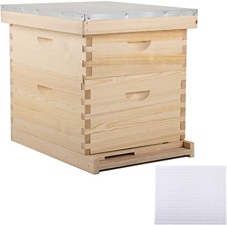 CO-Z Bee Hive with 10 Medium &10 Deep Honeycomb Foundation Frames, Bee Box for Beekeeper Starter, Beekeeping Supplies Equipment Tool, Wood Complete Honey Bee Hives Kit, Bees House Box for Beginner