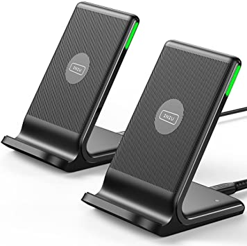 INIU Wireless Charger 2-Pack, Qi-Certified 15W Fast Wireless Charging Stand with Sleep-friendly Adaptive Light & Dual Charging Modes for iPhone 12 11 Pro X XR 8 Plus Samsung Galaxy S20 S10 S9 Note S10