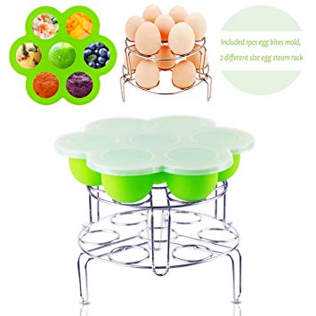 Instant Pot Accessories Silicone Egg Bites Molds with 2 Pcs Stainless Steel Egg Steamer Rack Set for Instant Pot Accessories Reusable Storage Container By Fanuk