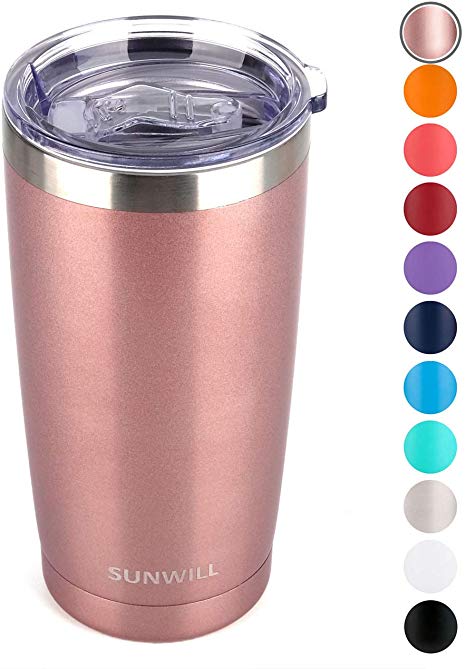 SUNWILL 20oz Tumbler with Lid, Stainless Steel Vacuum Insulated Double Wall Travel Tumbler, Durable Insulated Coffee Mug, Rose Gold, Thermal Cup with Splash Proof Sliding Lid