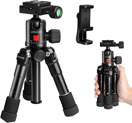 JOILCAN Tabletop Tripod 20in Aluminum Portable Desktop Camera Mini Tripod, Compact Travel Tripod Loads up to 15 lbs for DSLR/Phone Video with 360 Degree Ball Head & Phone Mount - H20 Black