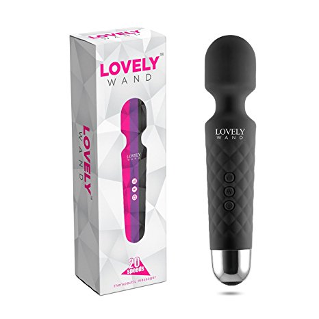 LOVELY Wand Massager the Wireless Magic Wand Vibrating Handheld Personal Body Therapeutic Massager with 8 Powerful Speeds and 20 Modes Cordless Electric Massager Waterproof Portable and Rechargeable Mini Black