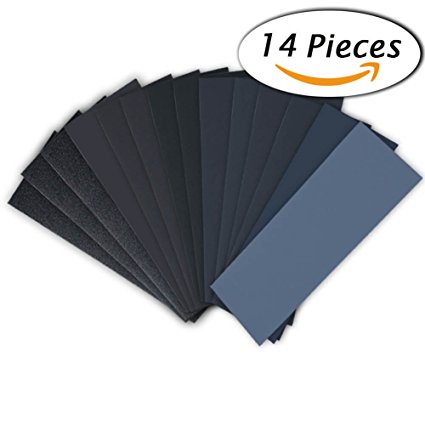 14Pcs Wet Dry Sandpaper 120 to 3000 Grit Assortment 9 3.6 Inches Abrasive Paper Sheets for Automotive Sanding, Wood Furniture Finishing, Wood Turing Finishing by Paxcoo