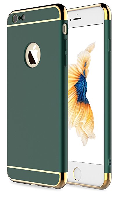 iPhone 6 Case,iPhone 6s Case,RORSOU 3 In 1 Ultra Thin and Slim Hard Case Coated Non Slip Matte Surface with Electroplate Frame for Apple iPhone 6 (4.7") and iPhone 6S (4.7") - Dark Green