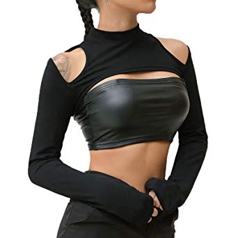 Velius Womens Sexy Mesh Fishnet Hollow Out Long Sleeve Crop Top Hooded Shirts
