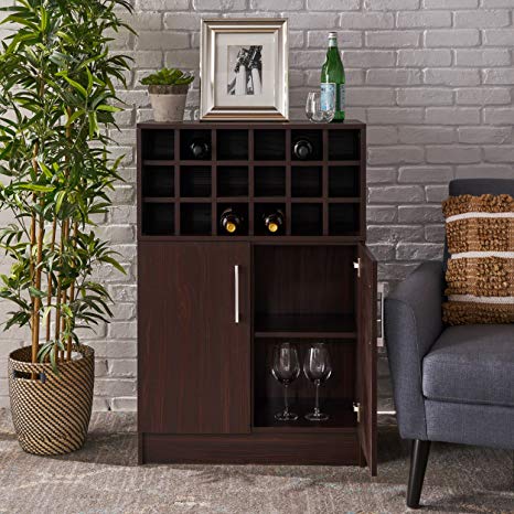 Rouche Mid Century Wine Cabinet | Perfect for Home Bar or Kitchen | Finished Faux Wood in Wenge