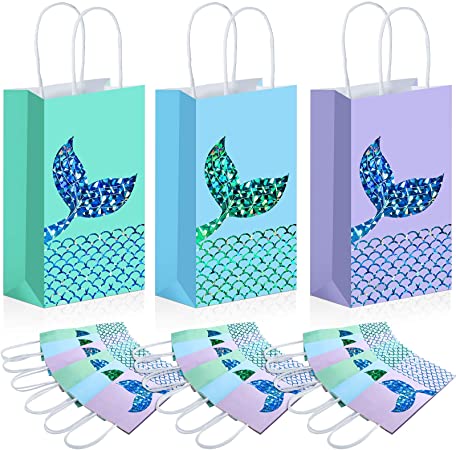 Zonon 18 Pieces Mermaid Party Favors Bags Mermaid Party Presents Bag Set Little Mermaid Tail Goodies Bag for Candy, Chocolate, Accessories, Little Decorations, Games, Birthday Party Supplies