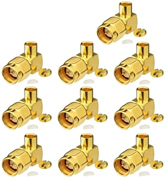 Eightwood 10pcs SMA Male Plug Solder Connector Right Angle for RG402 Semi Rigid .141" Cable