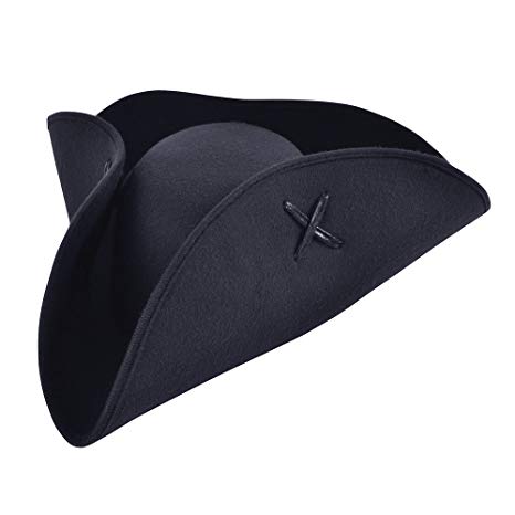 Adult's Black Felt Tricorn Pirate Hat