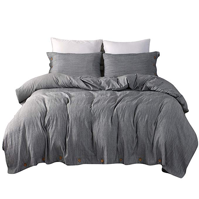 JELLYMONI Grey Duvet Cover Set,3 Piece Luxury Button Bedding Set,Ultra Soft Breathable Hypoallergenic Microfiber, Easy Care,Simple Style,Solid Gray Duvet Cover King Size(104"×90")(No Comforter)