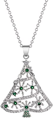 JDXN Christmas Tree Pendant Necklace Santa Claus Snowman CZ Crystal for Women Girls Gifts Jewelry