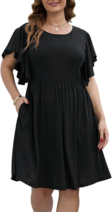 Nemidor Women's Vintage Ruffle Sleeve Party Midi Plus Size Dress Casual Summer Fit and Flare with Pocket