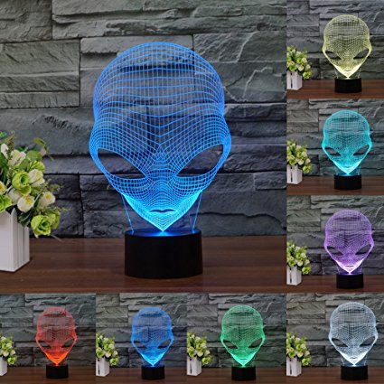 [New ] 3D Night Light- Modern Martian Mood Lamp - 3D Illusion Lamp 7 LED Light Colors Optical Illusion with USB Cable Smart Touch Button Control, Creative Gift Toys Decorations (Martian Alien)