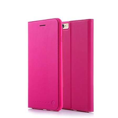 Nouske iPhone 6 Plus/ 6s Plus 5.5 inch Flip Folio Wallet Stand up Credit Card Holder Leather Case Cover Holster/Magnetic Closure/TPU bumper/360 Full Body protection, Hot Pink