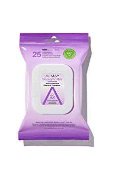 Almay Biodegradable Longwear Makeup Remover Cleansing Towelettes, Hypoallergenic, Cruelty Free, Fragrance free, Dermatologist Tested, 25 Makeup Remover Wipes