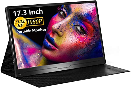 Portable Monitor - 17.3 Inch 1080P FHD IPS HDR Type C FreeSync Gaming Monitor with Type-C HDMI Mini DP Dual Speaker for Xbox PS4 Switch Laptop