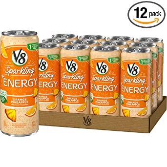 V8 Sparkling  Energy, Healthy Energy Drink, Natural Energy from Tea, Orange Pineapple, 11.5oz Ounce Can (Pack of 12)