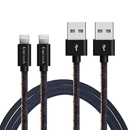 Kimitech iPhone USB Cable Hand-sewn Cowboy Leather Fastest Charge Sync&Charging Cable for iPhone 7 Plus/6S Plus/6 Plus/SE/5S/5C/5/iPad/iPod?2-Pack 1m)