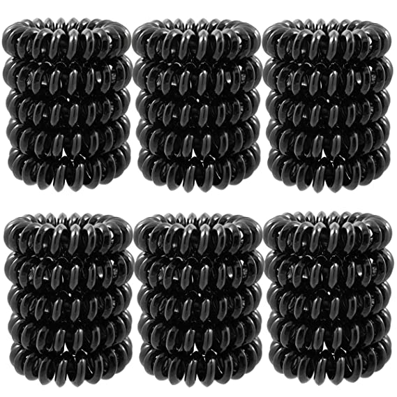 QY 30pack High Super Elasticity Coils Elastic Bands Strong Coils Hair Tie Keys Decoration Accessories (Black)