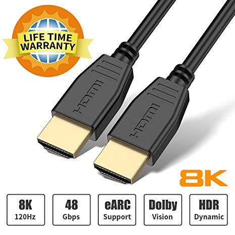 8K HDMI Cable 1.8M, UGOMI in-Wall Rated 2.1 HDMI Cable Support 8K@120Hz,4K@120Hz,48Gbps, Dynamic HDR, Dolby Vision, eARC Compatible with Apple TV, Nintendo Switch, Roku, Xbox, PS4, Projector